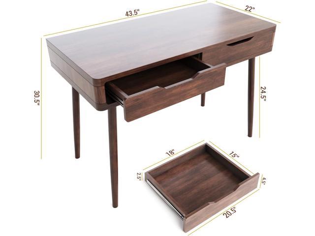 Tangkula Computer Desk Study Writing Table Small Space w/ Drawer & Monitor  Stand Walnut