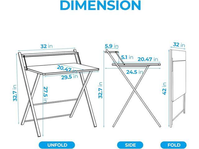 GreenForest Folding Desk No Assembly Required, Computer Desk with 2-Tier Shelf Foldable Table for Small Spaces Fully Unfold 32 x 24.5 inch, Espresso