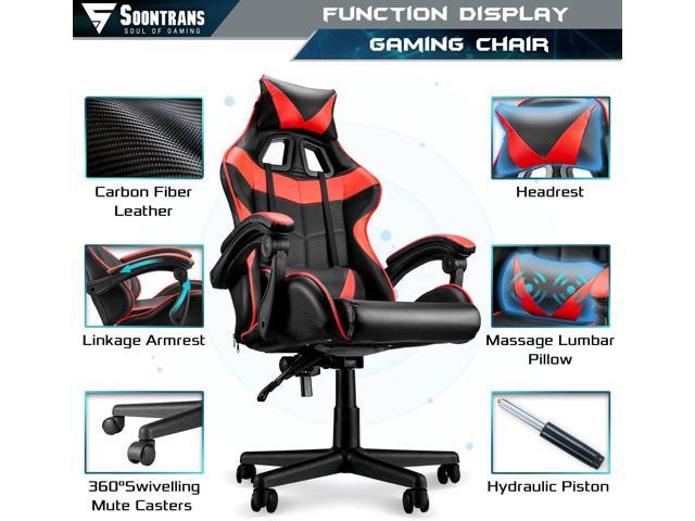 Soontrans Red Gaming Chair,Computer Chair with Massage Lumbar Support and  Headrest,Height Adjustment Desk Chair with High-Back,Red Rolling Gamer Chair  with Linkage Armrests(Ruby Red) - Yahoo Shopping