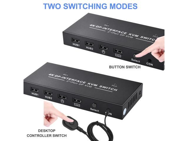 DisplayPort KVM Switch 2x1 4K 60Hz DP 2 in 1 out USB KVM Switcher