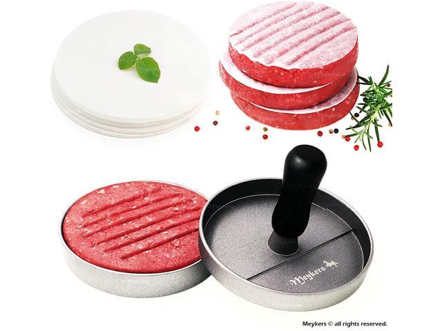 Meykers Burger Press 100 Patty Papers Set - Hamburger Press Patty Maker Non-Stick Mold with Wax Patty Paper Sheets for Making Quarter Lb or 1/3 Pound burger - Best BBQ Grill Griddle Gift Idea