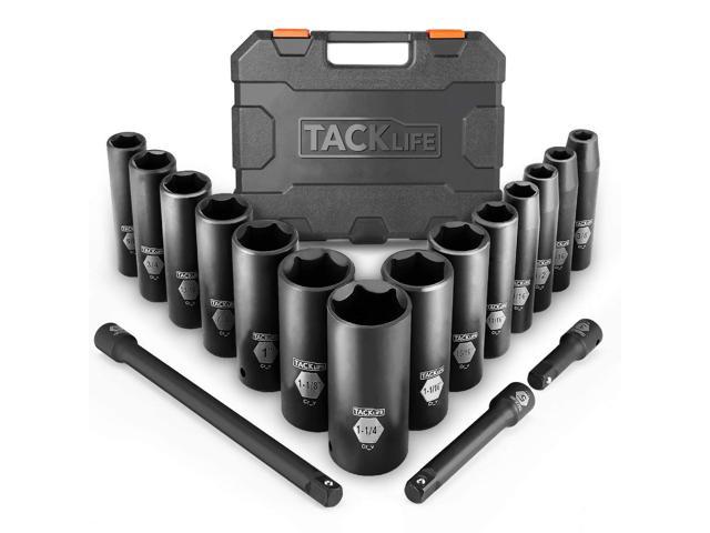 TACKLIFE HIS2A-17 Pieces Socket Set, 1/2-Inch Drive Deep Impact Socket Set with SAE Size 3/8" - 5/4" inch, CR-V Steel and 6 Point Design, Perfect for Home, Mechanic and Repair Project