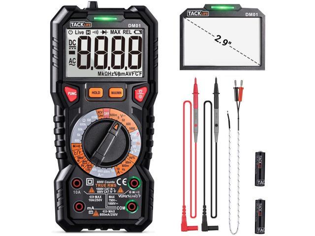 TACKLIFE Digital Multimeter TRMS 6000 Counts LED Intelligent Indicator Jack Manual Ranging Measuring AC/DC Voltage AC/DC current Resistance Capacitance Frequency Duty Diode Continuity Test DM01