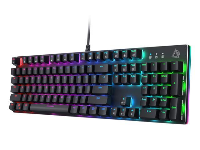 AUKEY Mechanical Gaming Keyboard with Customizable RGB Backlight, Tactile & Clicky Red Switches, 104-Key Anti-Ghosting Wired Keyboard with Surround Lighting, Steel Body for PC and Laptop KM-G12