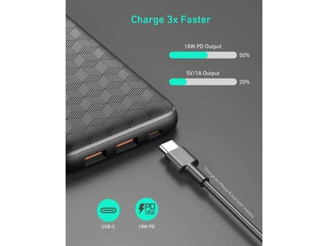 Power Bank avec 2 Entrée Lightning et Micro USB AUKEY Quick Charge 3.0 Batterie Externe 20000mAh iPad Tablet Samsung S8+/ S8 pour iPhone X/ 8/ Plus/ 7/ 6s