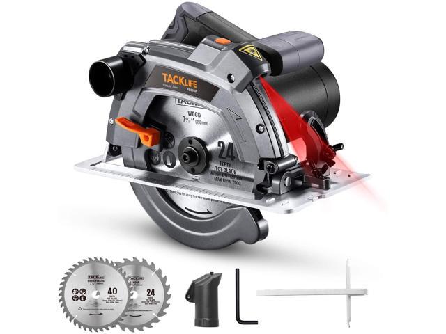 TACKLIFE Electric Circular Saw With Aluminum Base, 12.5A, 5000 RPM Powerful Motor With Bevel Cuts (0-45°), 2-3/5'' (0°), 1-7/10'' (45°), 2 Blades(7-1/4" & 7-1/2"), Scale Ruler, Laser Guide- PES03A