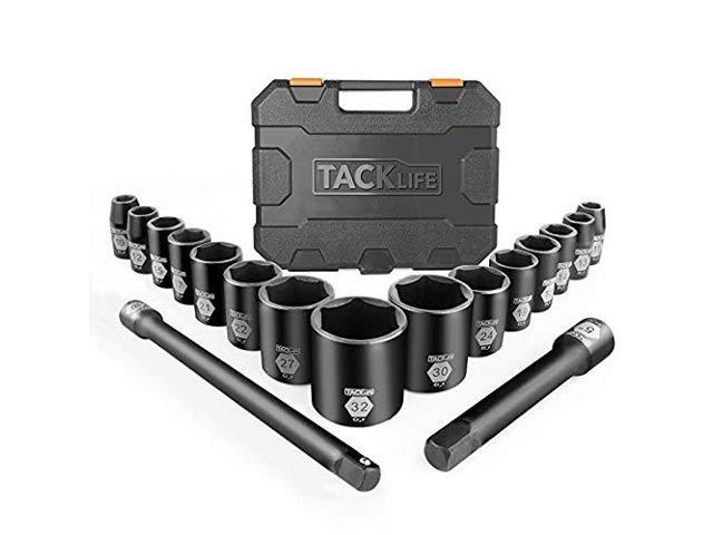 TACKLIFE HIS3A - 17 Pcs Socket Set, 1/2" Inch Drive Master Shallow Impact Socket Set with Metric Size 10mm-32mm, CR-V Steel & 6 Point Design, Perfect for Home, Mechanic and Repair Project