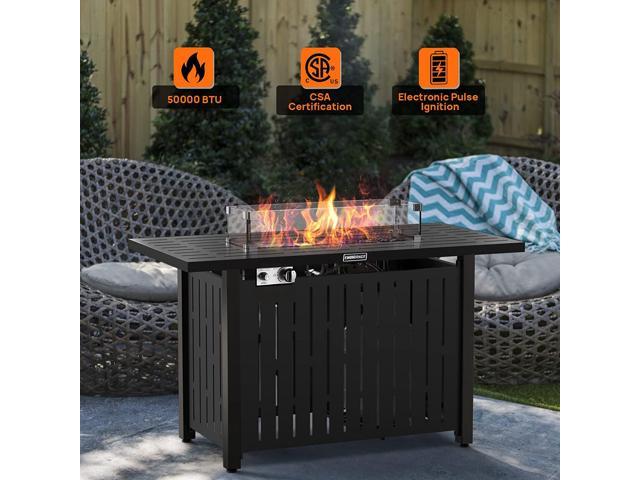 EMBRANGE 43-inch Propane Gas Fire Pit Table, Pulse Ignition 50,000BTU ...