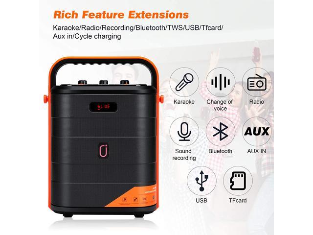 Remote Control and LED Lights JYX Karaoke Machine with Two Wireless Microphones REC for Party Supports TF Card/USB AUX IN FM Portable Bluetooth Speaker with Bass/Treble Adjustment 