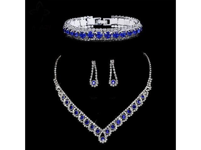 Rhinestone Crystal Choker Necklace Earrings and Bracelet Wedding Jewelry Sets