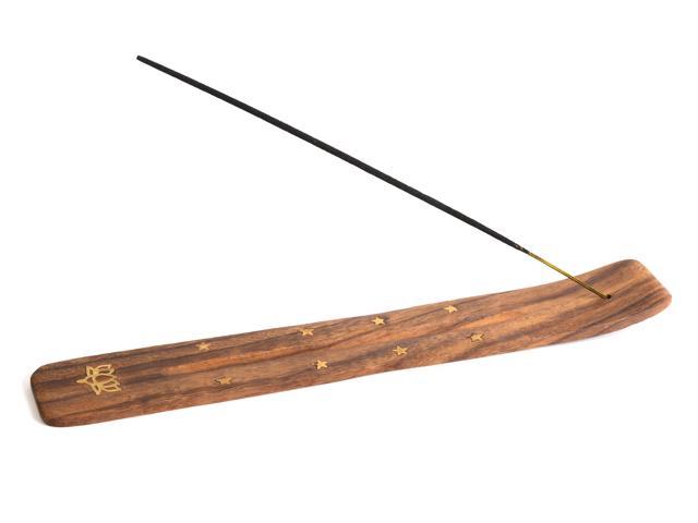 Wooden Incense Holder for Sticks with Inlays of Brass 10 inches Long Assorted Styles