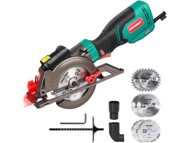 Circular Saw, HYCHIKA 6.2A Electric Mini Circular Saw, Laser Guide, 6 Blades (4-1/2"), Max Cutting Depth 1-11/16"' (90°), Rubber Handle, 10 Feet Cord, Ideal for Wood Soft Metal Tile Plastic Cuts