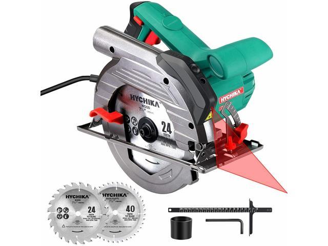 Circular Saw, HYCHIKA 1500W/12.5A Corded Electric Saw with 5500RPM, 2Pcs Blades(24T+ 40T) Plus 1 Allen Wrench, Max Cutting Depth 2-1/2" (90°), 1-4/5" (45°)