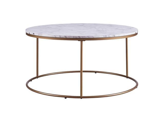 Versanora Marmo Round Circle Shape Coffee Side End Table With Faux Marble Top, 18 inch Height, Marble