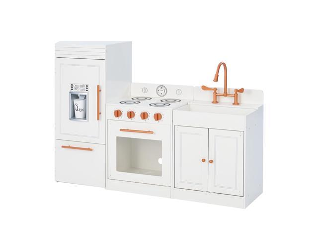 Teamson Kids - Modern Wooden Kids Kitchen, Baby Kitchen Play Set for Kids 1-3, Little Chef Play Kitchen Paris Classic Kids Kitchen Playset with a Refrigerator, Stove, Oven - White/Rose Gold