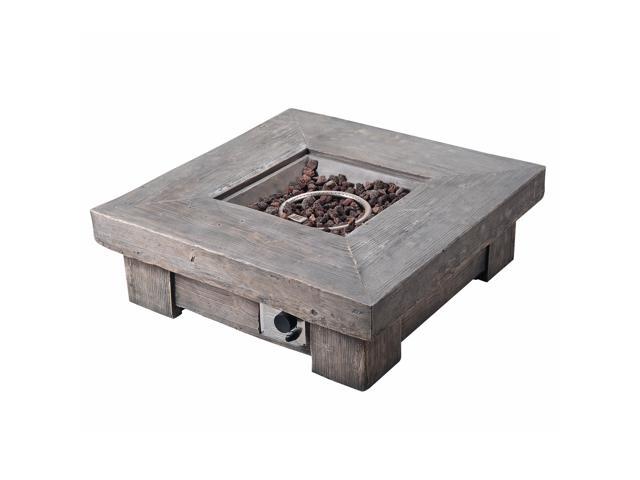 Teamson Home Square Wood Look Propane Gas Fire Pit Fire Table with ETL Certification, PVC Cover and Lava Rocks for Outdoor Patio Garden Backyard Decking Décor, 40,000 BTU, 35 inch Length, Gray