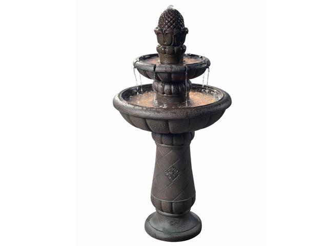 Teamson Home Deluxe Pineapple Pedestal 2 Tiered Floor Waterfall Fountain with Pump for Outdoor Patio Garden Backyard Decking, 39 Inch Height, Iron Gray