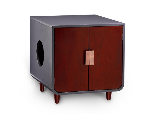 Staart Dyad Cat Litter Box Enclosure and Furniture Hidden Cat Home Side Table Nightstand Indoor Pet Crate Mocha Walnut