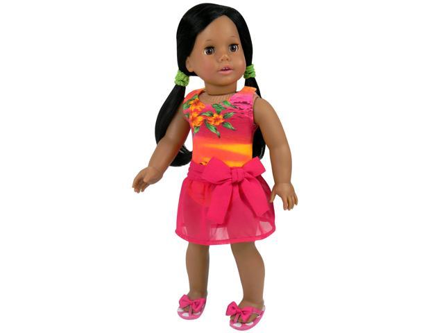 Sophia's Seasonal One-Piece Sunset Design Bathing Suit & Sarong Cover-Up Skirt Summer Fun Outfit Set for 18 Dolls, Orange/Hot Pink