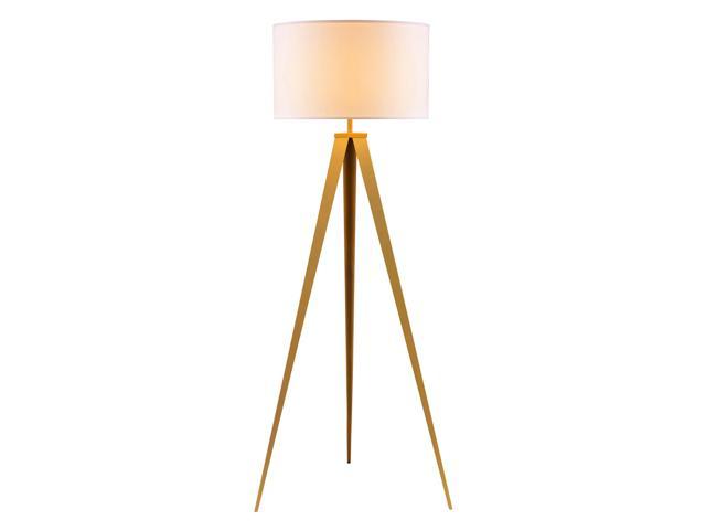 Versanora Romanza Modern LED Tripod Floor Lamp Tall Standing Light with Drum Shade Matte Gold Finish for Living Room Reading Bedroom Office, 62 Inch Height, Gold