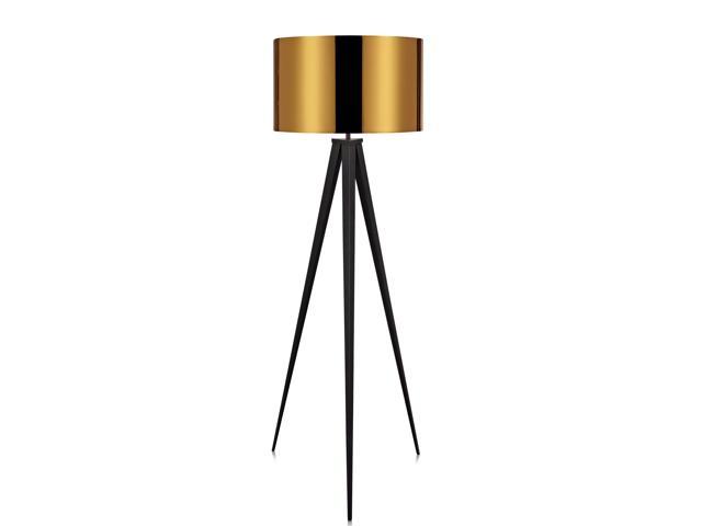 Versanora Romanza Modern LED Tripod Floor Lamp Tall Standing Light with Drum Shade Metal Finish for Living Room Reading Bedroom Office, 60 Inch Height, Black