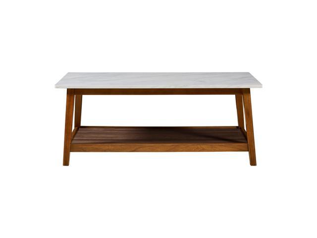 Teamson Home Kingston Wooden Coffee Table with Storage and Marble-Look Top for Living Room Home and Office, Walnut