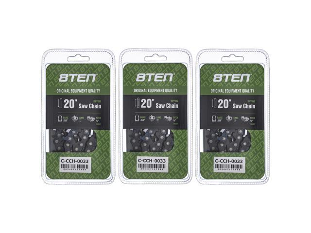 8TEN Ripping Chainsaw Chain 20 inch .050 3/8 72DL for Husqvarna 455 Rancher 372XP Stihl MS 270 Poulan PP5020AV (3 Pack)
