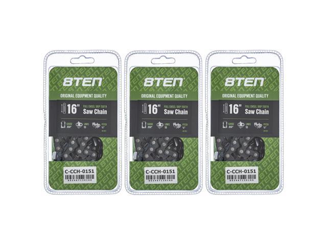 8TEN Full Chisel Skip Tooth Chainsaw Chain 16 Inch .050 3/8 55DL for Stihl MS 170 181 201 for Poulan PLN3516F (3 Pack)