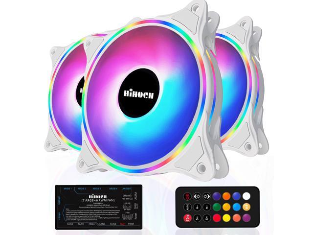 HiHOCH RGB PWM Case Fans with Controller and Remote,Dual Light Loop 5V ARGB Motherboard SYNC Computer fans,120mm Hydraulic Bearing Silent Cooling PC Fans 3 Pack White