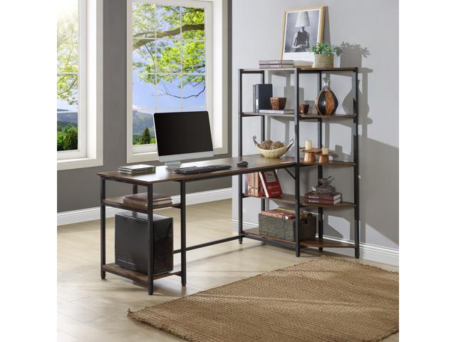 Computer Desk With Drawers Study Table Bookshelf Writing Table Home Office Brown 