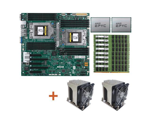 Supermicro H11DSi-NT Motherboard 3 PCI-E 3.0 x8 2 PCI-E 3.0 x16+ 2x AMD EPYC 7601 CPU 32 Cores 64 Threads + 8 x 32GB Samsung 2133MHz Registered ECC RAM 256GB Sever Memory 288pin+ 2x CPU Cooler