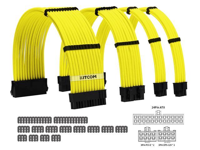 Sleeved Cable Extension Kit for Power Supply with Extra Sleeved PSU Connectors 24-Pin 8-Pin 6-Pin 4+4-Pin with Cable Combs