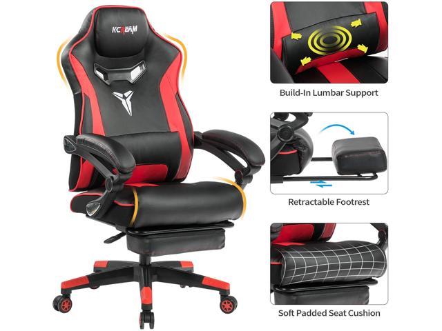 8522 Black KCREAM Ergonomic Big and Tall Gaming Chair with Footrest Racing E-Sports Chair with Lumbar Support and Adjustable Recliner High Back PU Leather Computer Chair for Taller Adult 