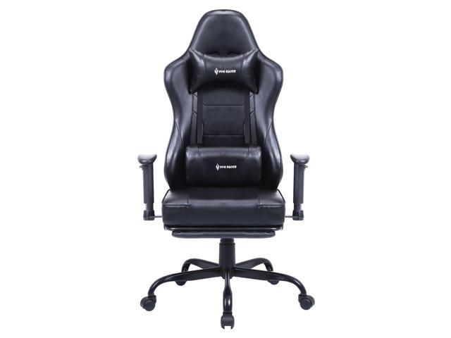 Black VON RACER Gaming Chair Racing Computer Desk Office Chair Swivel Ergonomic Executive Bonded Leather Chair with Headrest Lumbar Support and Adjustable Armrests 