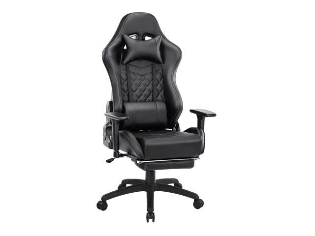 FANTASYLAB Massage 350lbs Gaming Chair Computer Chair With Footrest,Thickened Seat Cushion,3D Adjustable Armrest,Racing Style PU Leather High Back Adjustable Swivel Office Chair(BLACK)