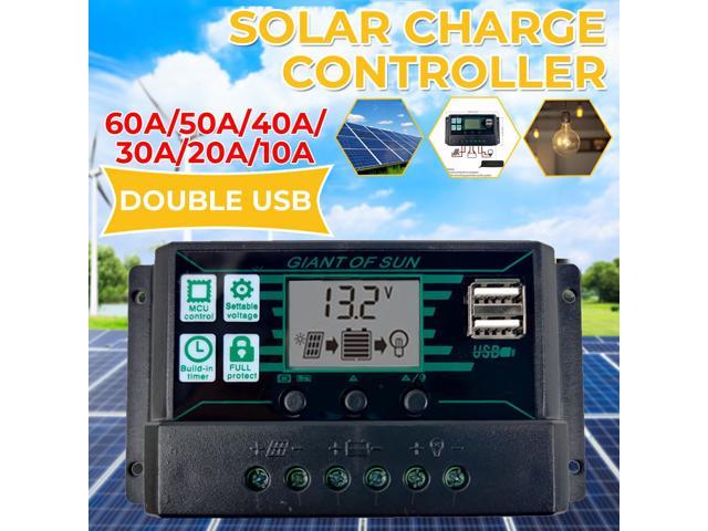 10A 20A 30A Solar Panel Battery Regulator Charge Controller 12/24V With Dual USB 