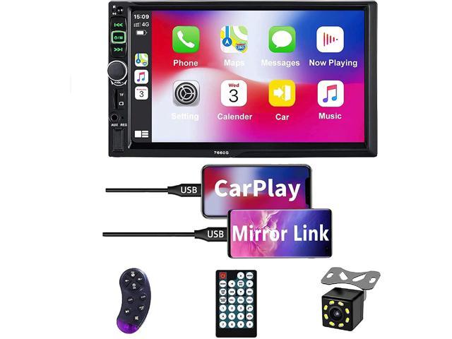 Double Din Car Stereo 7 Inch Touch Screen Radio Bluetooth FM Receiver With AUX/USB/TF Card Slot Support Mirror Link For iPhone Android Phone 12 LEDs Backup Camera & Car Steering Wheel Remote control 