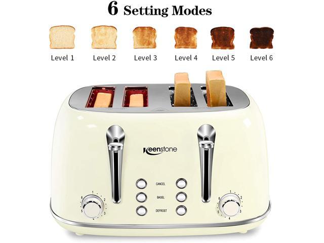 Keenstone Retro 4 Slots Stainless Steel Toaster With Bagel Can Toaster 4 Slice