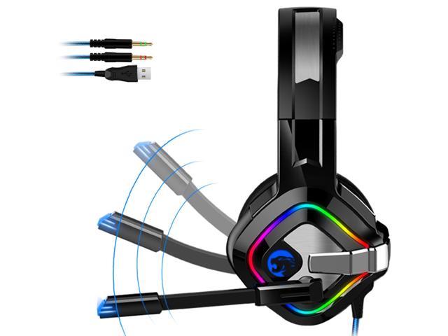 UKCOCO Gaming Headset Wired Headphones with Microphone, Enhanced 7.1 Surround Sound, USB Plug and 3.5mm Cable