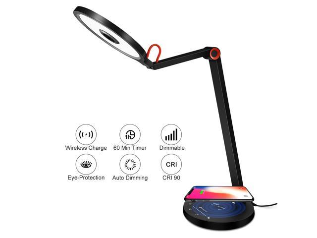 Desk Lamp with Wireless Charging - 15W Eye Care Desk Lamp, Auto Dimming, Timer, Touch Control, 5 Brightness Levels & 3 Color Modes Rotatable Desk Lamp for Office Reading, College Dorm, Living Room