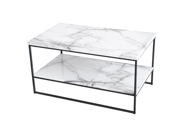 Roomfitters White Marble Print Coffee Table with Gold Metal Legs, 2 ...