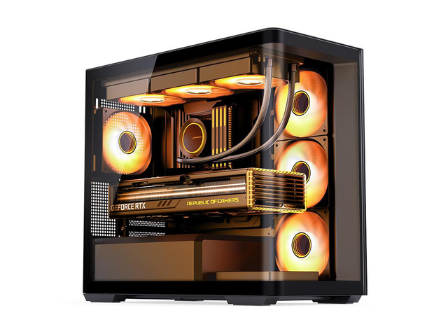 JONSBO D300 BLACK Micro-ATX Computer Case, One-piece Glass Panel AO270 Deg View , MATX Back Plug-in BTF MB, Support 360 AIO, Support 40-series GPU, Black