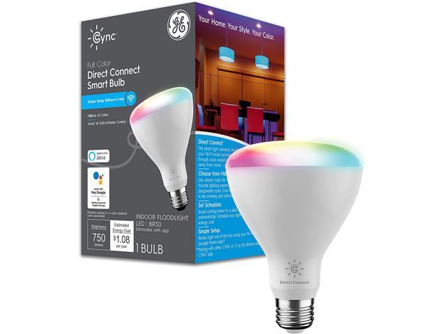 GE Lighting Full Color Direct Connect BR30 LED Smart Light Bulb with Bluetooth and Wi-Fi, 65W Replacement, Works with Alexa + Google Home Without Hub, 1-Pack (New for 2021)