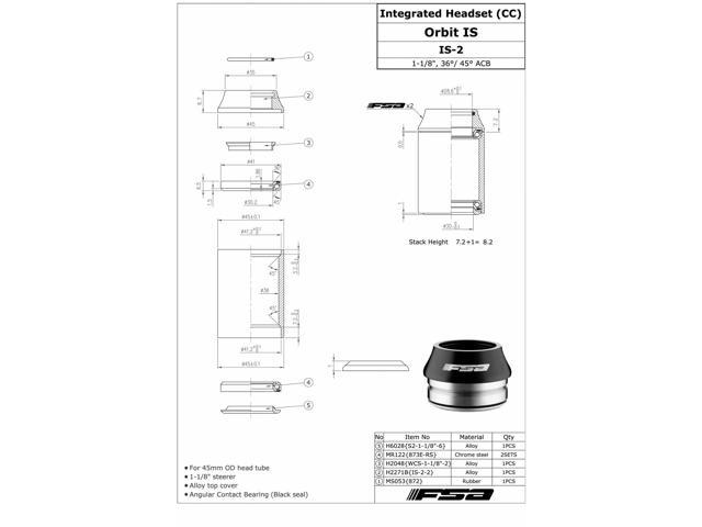 FSA NO.42-A Orbit C-40 52 42 8Inches ID Integrated 1.5Inches to 1-1 mm 