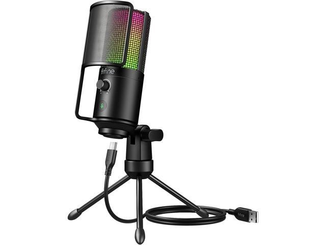 FIFINE USB PC Podcast Recording Microphone, Computer RGB Condenser Mic ...