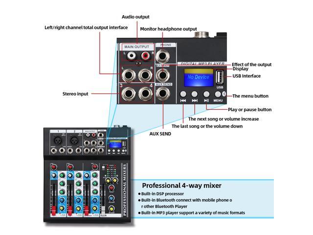 Depusheng HT4 Professional Portable 4 Channel audio mixer Bluetooth ...