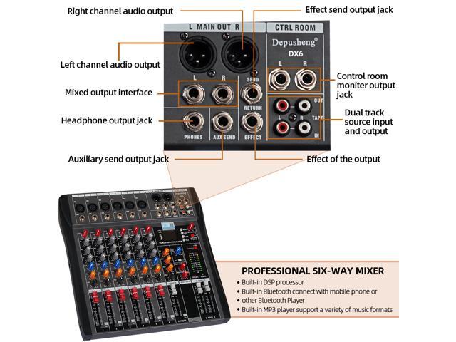 DEPUSHENG DX6 Audio Mixer 6 Channels Mixing Console with XLR Connect ...