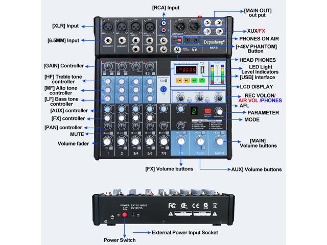 Depusheng MX8 digital 8 channel audio mixer professional DJ mixing ...