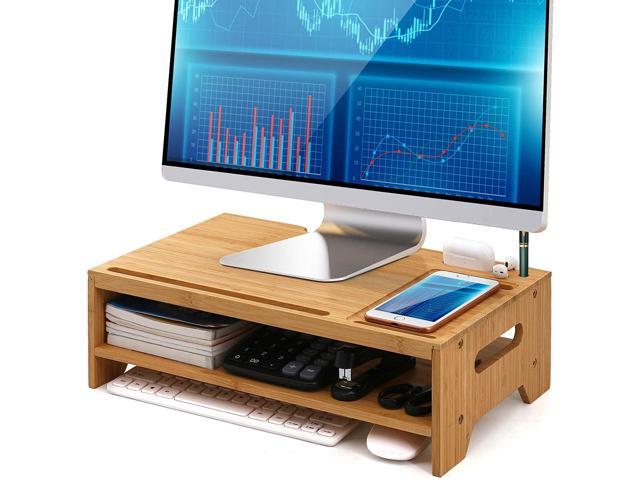 Pezin & Hulin Bamboo Monitor Stand Riser for Desktop Organizer,Wood 2 Tiers Computer Stand Storage for Laptop, Tablet, Cellphone, Keyboard, Printer and More.