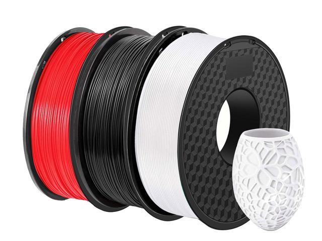 3 Packs of 1.75 mm Consumables for PLA 3D Printers for 3D Printers, Dimensional Accuracy +/- 0.03 mm, 2 KG Spools, (White + black + red-3 pieces)